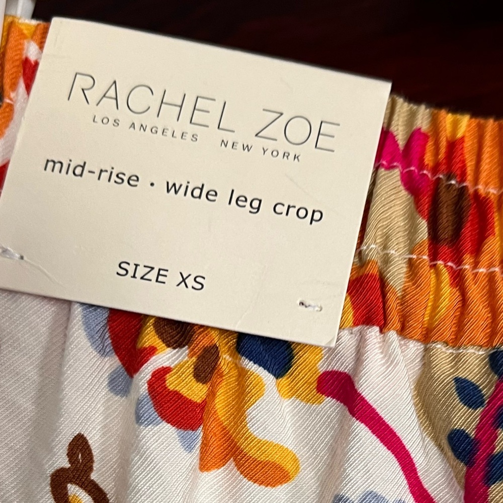 NWT Rachel Zoe Linen Blend Wide Leg Cropped Pant Crochet Ankle Colorful size XS - Picture 5 of 10